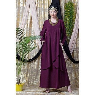 Asymmetrical abaya with overlapped panel- Wine